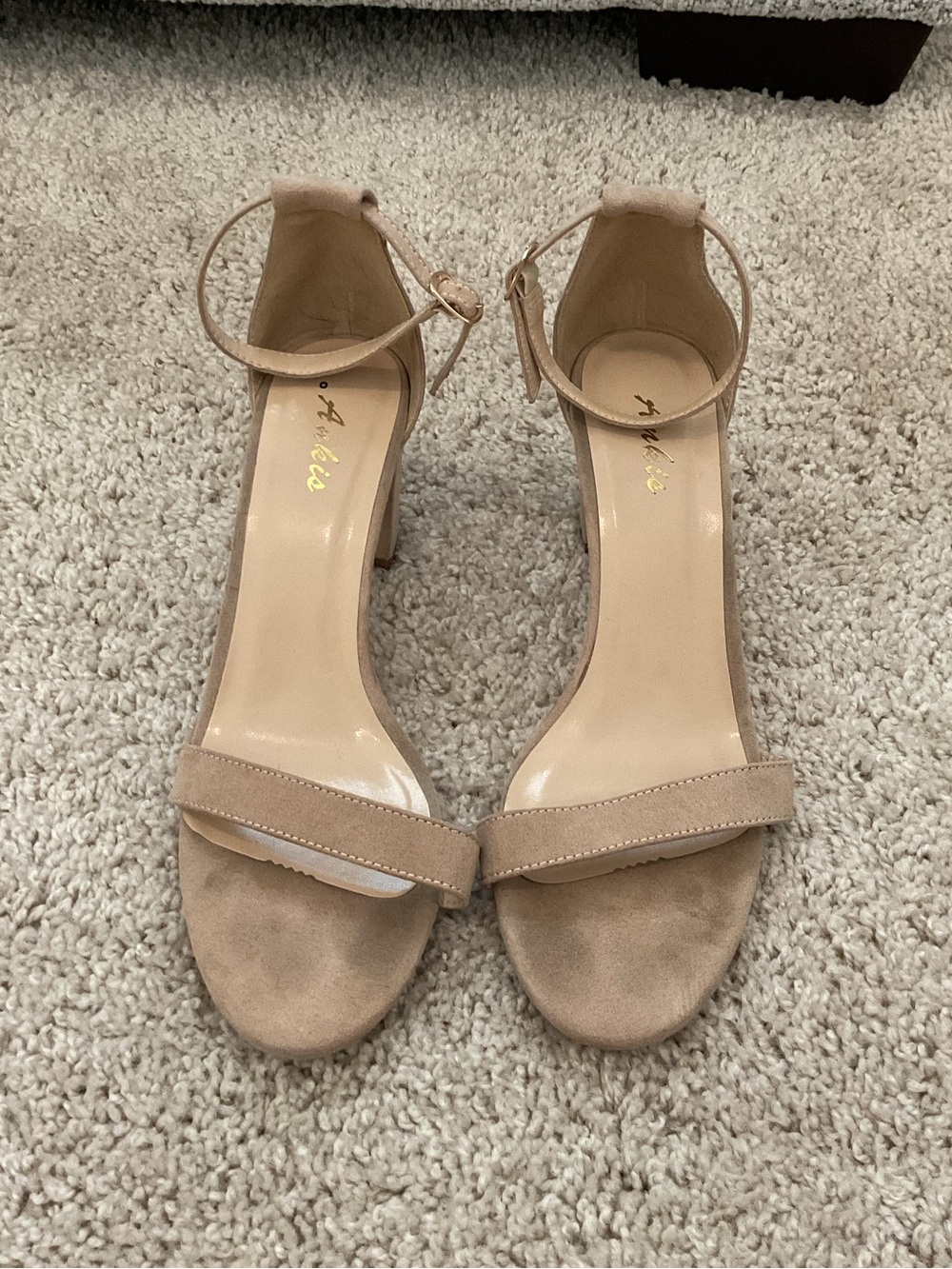 Amazon Beige Ankle-Strap Block Heel Sandals